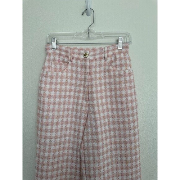 Sandro Women's Lian Tweed Flare Pants Pink White Gold Button Size S Waist 26 NEW - Picture 4 of 14